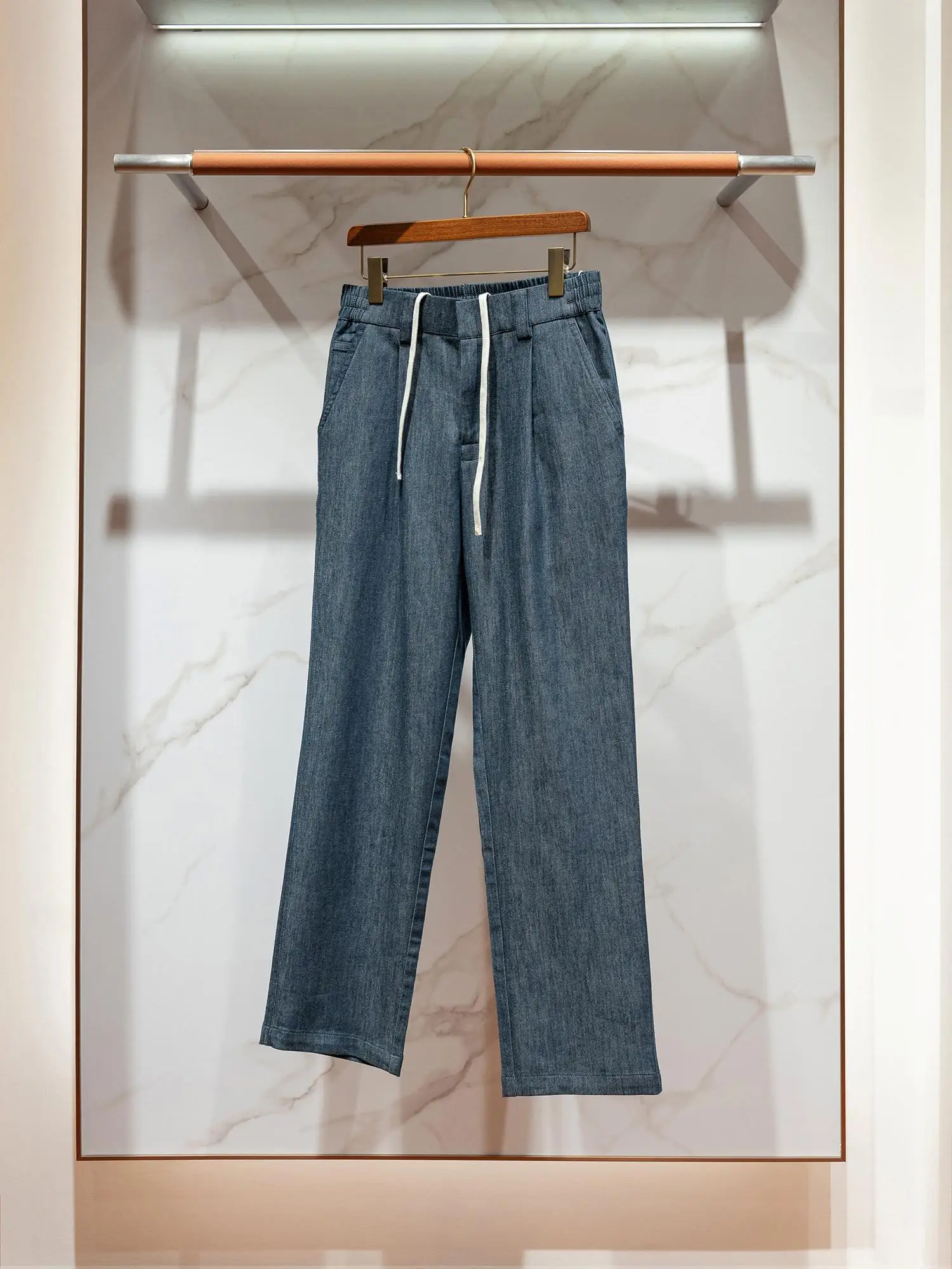 Spring Thin Men's Elastic Waist Casual Loose Straight Leg Jeans Fashionable and Versatile