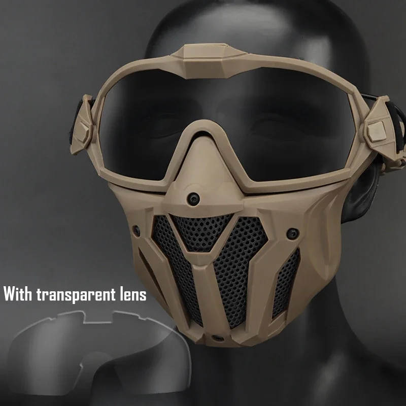 Tactical Mask + Detachable Goggles with Micro Fan Airsoft Paintball Half Face Protective Mask for Hunting Shooting Cs Game