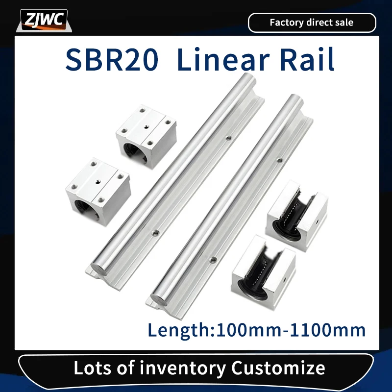 

Linear Rail Set SBR20 200 300 400 500mm 600 800 1000mm 1100mm 2PCS Linear Guide+4PCS Block Bearing SBR20UU SBR2LUU For CNC Parts