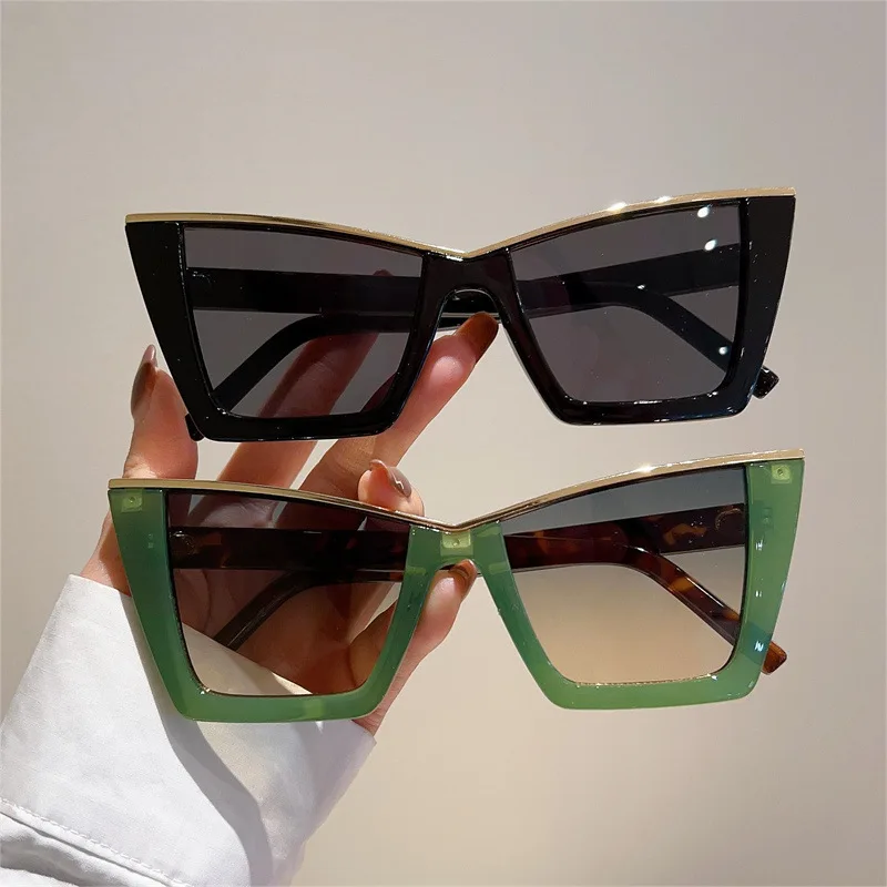Neue Mode übergroße Cat Eye Sonnenbrille Farbverlauf Farbe Luxus Brillen Designer Schmetterling halben Metallrahmen Damen Sonnenbrille – Detail 4