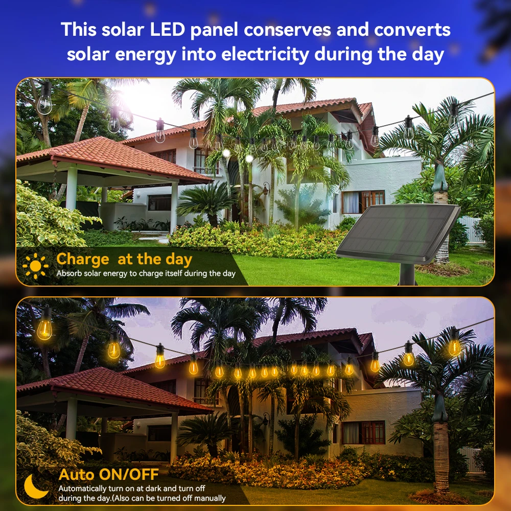 Solar Lights Outdoor S14 Garland Lights String IP65 Waterproof Garden Fairy Light with Remote Control Wedding Party Decor Lamp