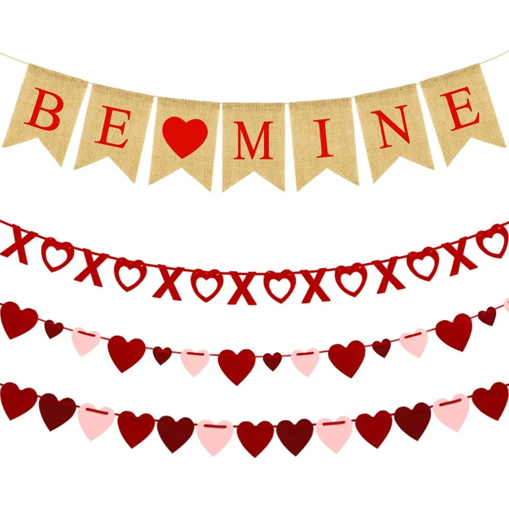 4 قطعة مجموعة زينة عيد الحب لا تتطلب لتقوم بها بنفسك BE MINE Love Heart XO Garlands راية للمنزل الفصول الدراسية مكتب الزفاف جزء #1
