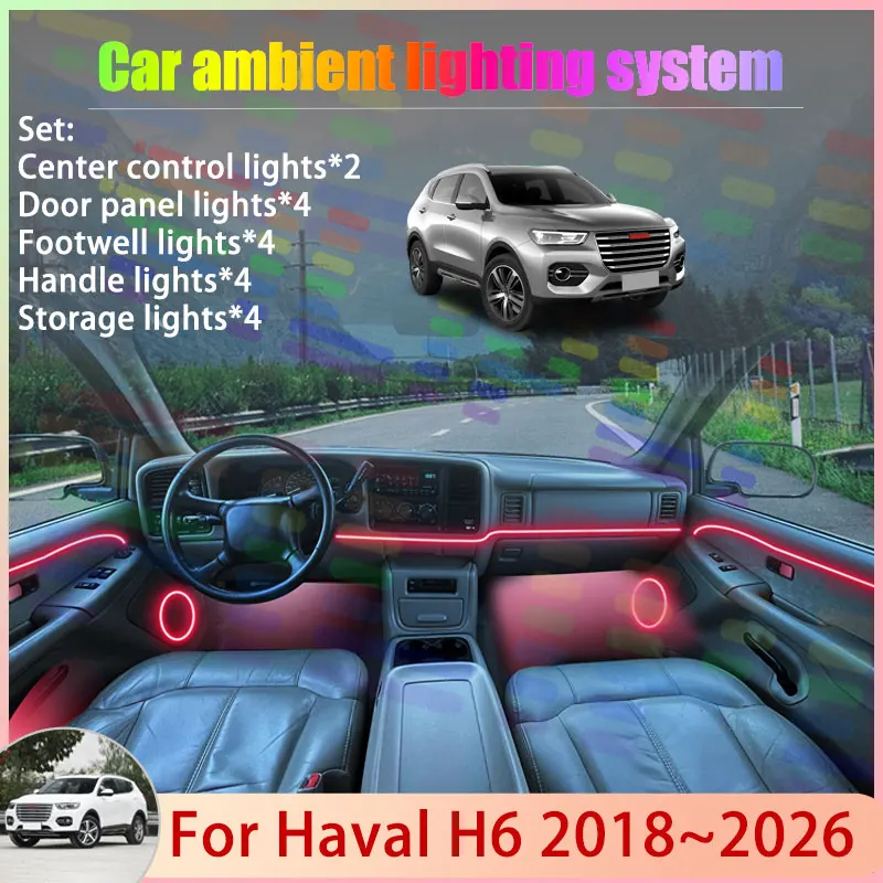 For Haval H6 2018~2026 MK2 2019 2020 2/18 in 1 Car Atmosphere Light Lamp RGB Shade Ensemble Streamer Atmosphere Set Auto Parts