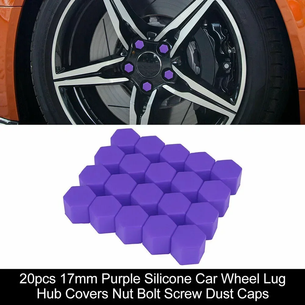 20pcs Silicone Car Rim Wheel Nut Screw Cover Lug Dust Bolt Cover Wheel Hub Purple/Green + Black Clip 17mm Silicone Soft Rubber