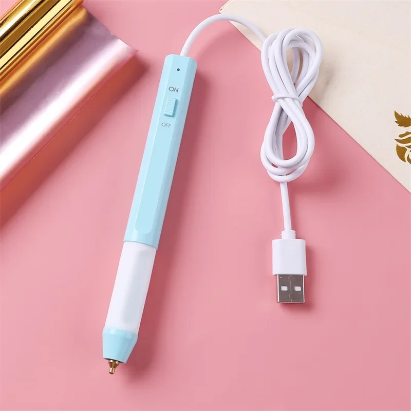 Two Types Heated Gold Foil Pen for Making Craft Designs Cards Album Pen Slim Handle Usb Powered On Paper Leather Plastic