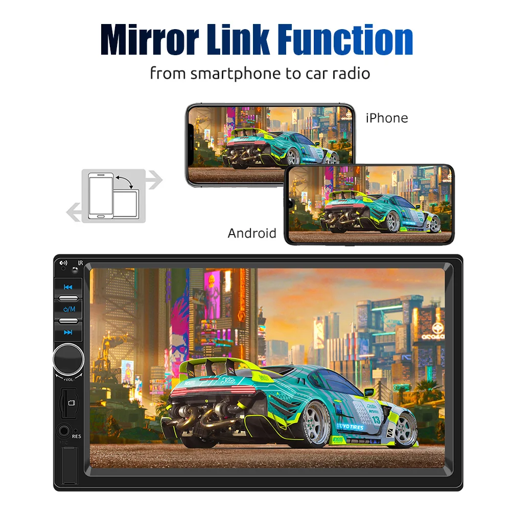 ESSGOO 7 Zoll 1 DIN Universelles Autoradio Stereo Kabelgebundenes Carplay Android Auto Bluetooth TF USB AUX HD Touchscreen Haupteinheit – Detail 5