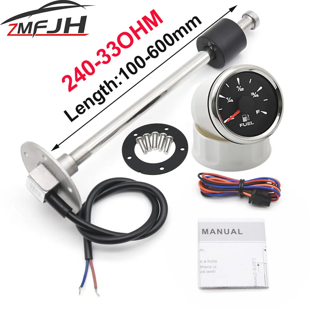 Car Boat Marine 52mm Fuel Level Gauge with Fuel Sending Unit 240-33ohm With 8 Color Backlight For Oil Tank Level Indicator Meter