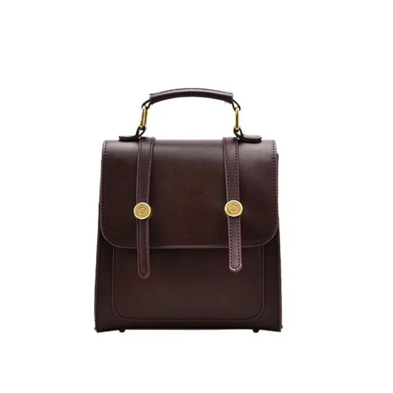 

American retro buckle backpack crossbody PU leather commuter British college style bag versatile small backpack