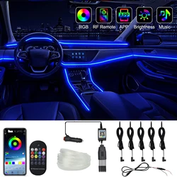 Car Atmosphere Light Fiber Optic Universal 2/5/6 IN1RGB Car LED Interior Ambient APP Music Control Auto Decorative Neon Lamp