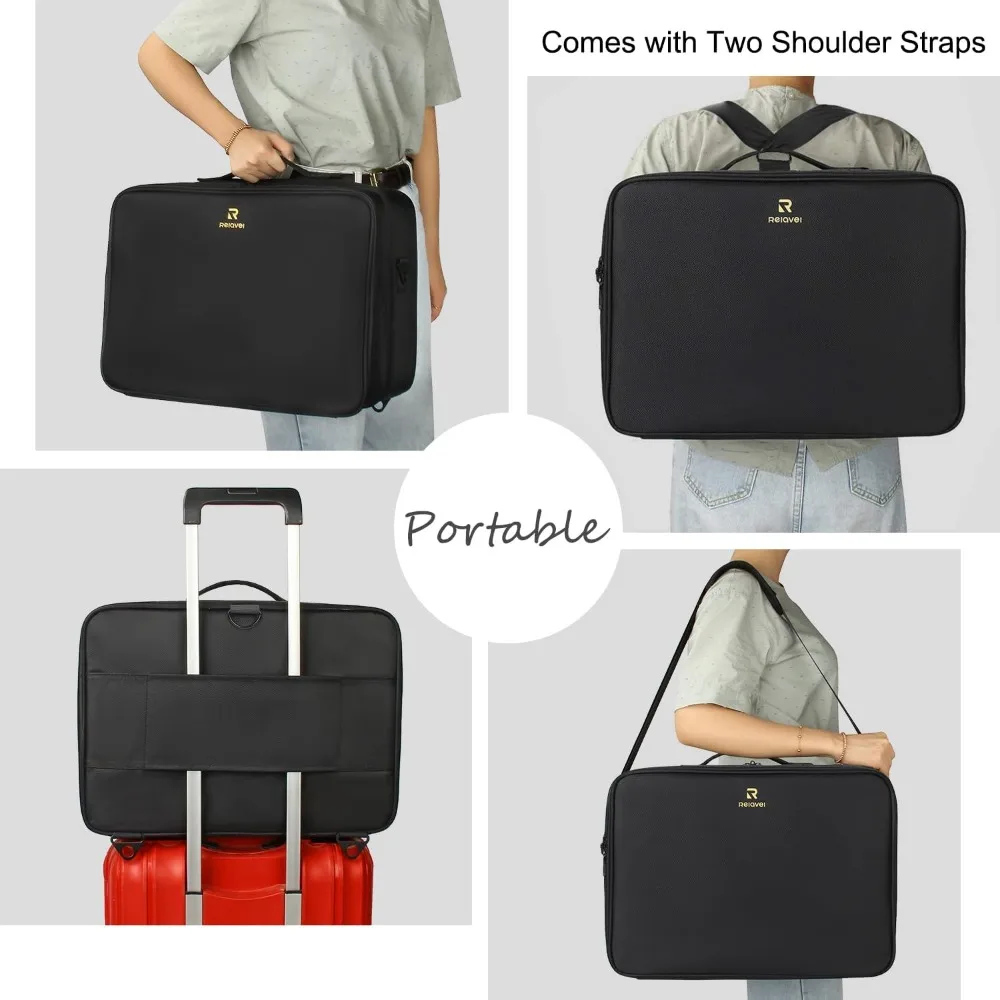 Extra Large Makeup Case with Adjustable Dividers, Shoulder Strap & Trolley Attachment - Professional Organizer