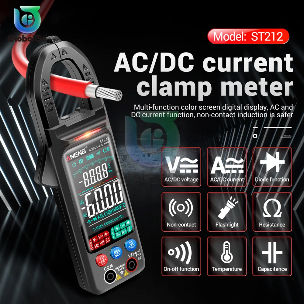 ANENG ST212 Digital Clamp Meter DC/AC Current 6000 Counts Multimeter Ammeter Voltage Tester Car Amp Hz NCV Ohm Test