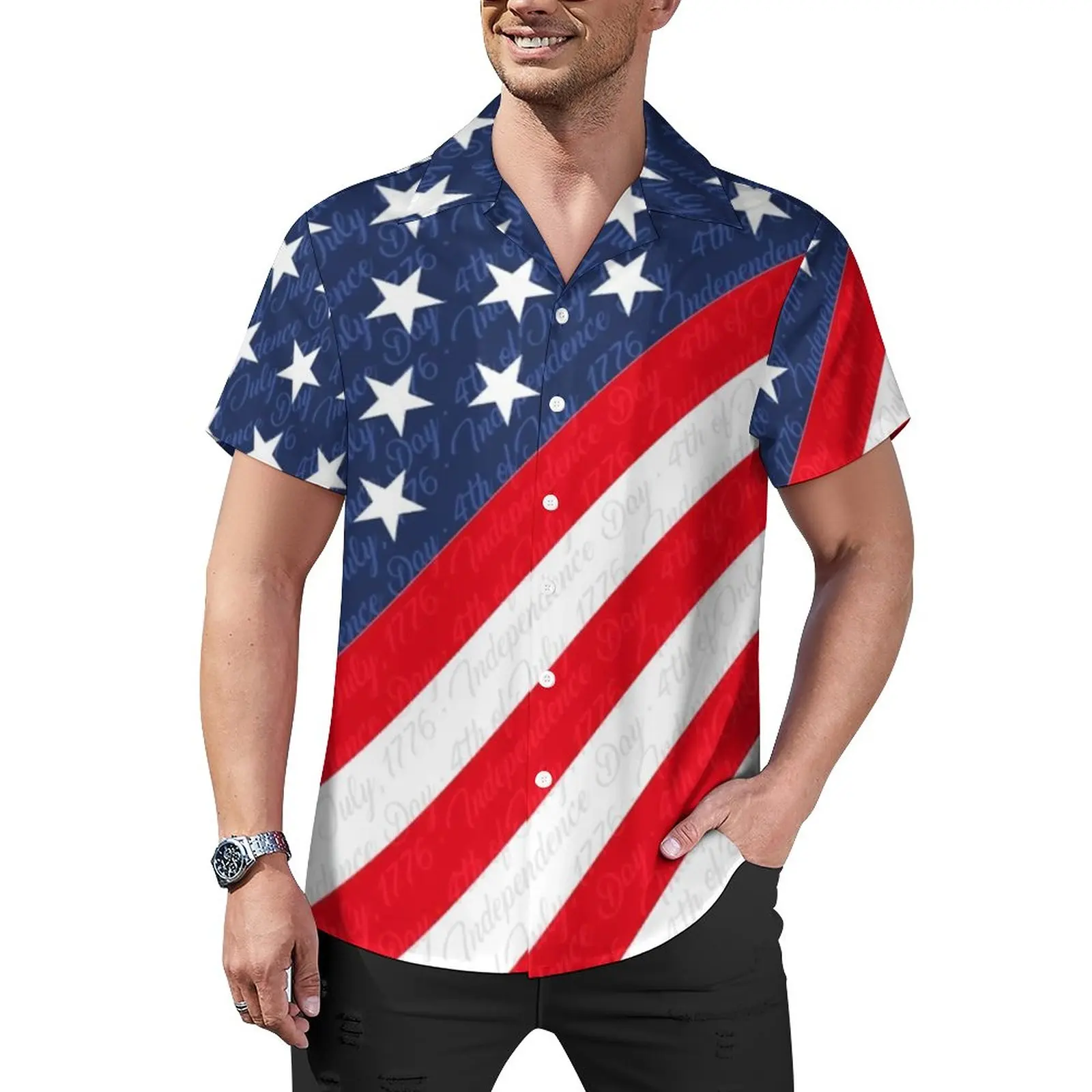 

Star Flag Print Casual Shirts USA 4th of July Independence Day Vacation Shirt Hawaii Streetwear Blouses Man Plus Size 3XL 4XL