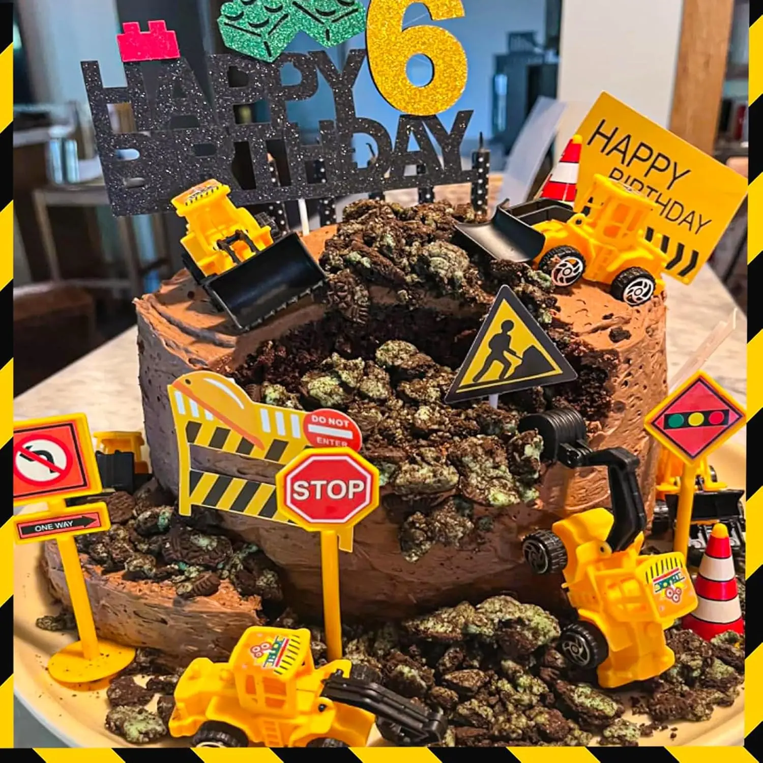 Bau-Kuchenaufsatz, LKW, Bagger, Turm, Kranich, Cupcake-Aufsatz, Verkehrs- und Straßenschild, Dekor, alles Gute zum Geburtstag, Partyzubehör – Detail 5