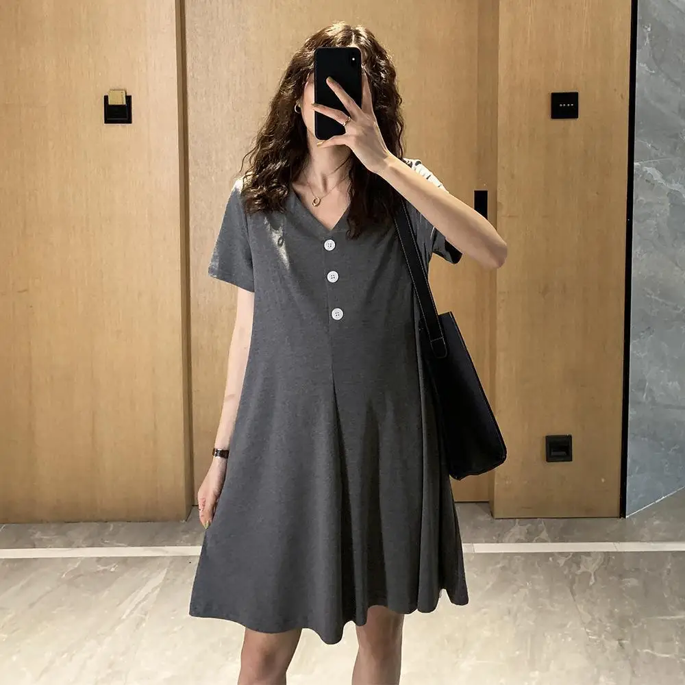 Fashionable Maternity Dress Summer Loose Midi Size Large Breastfeeding Outerwear Trendy T-Shirt Mommy Dress Casual Style