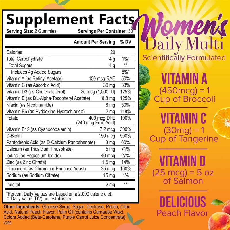 Complete Dagelijkse Multivitamine Gummies Voor Vrouwen, Ondersteuning Van De Immuungezondheid, Multivitamine Gummies Voor Vrouwen-60 Gummies