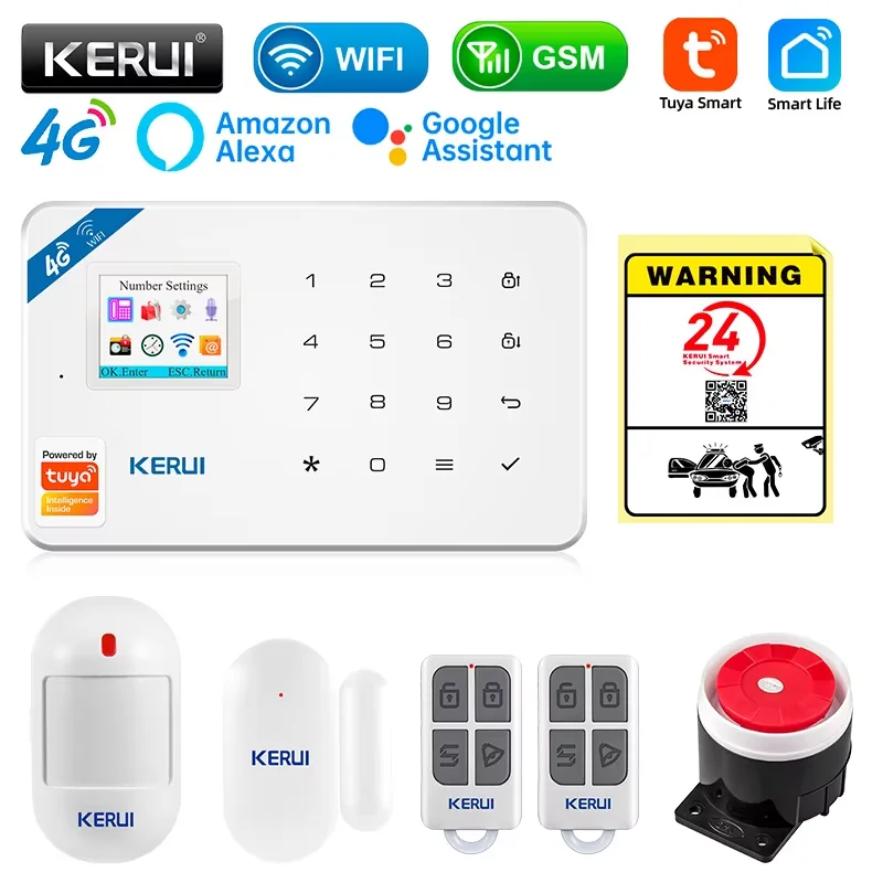 KERUI Security Alarm System ชุด W184 4G WIFI GSM ไร้สายบ้าน Tuya สมาร์ท APP Control Motion Sensor สัญญาณกันขโมยสนับสนุน Alexa