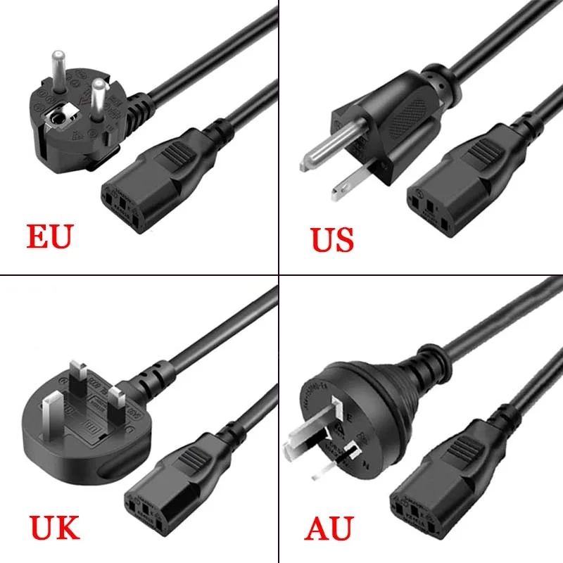 

3 Prong AC Power Supply Cable Black 1.5m EU US AU UK Power Connect Electrical Wire C13 Charging Ling For Laptop LED Light Printe