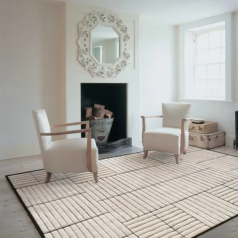 Moderne, français, tapis, salon, couverture de table basse, noir et blanc, Premium