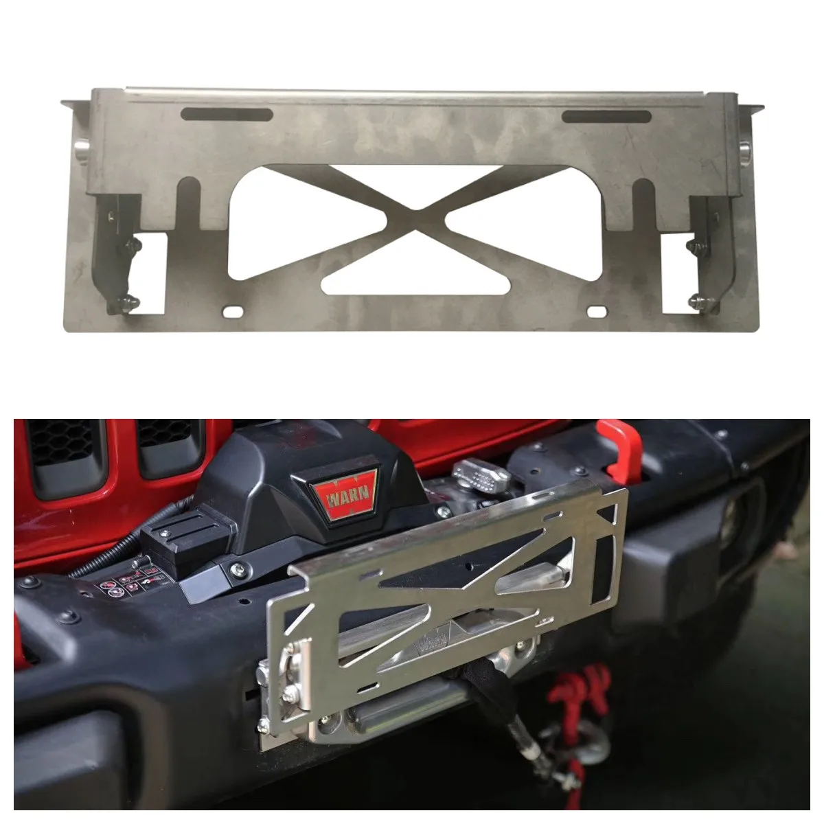 Front License Bar Up Moving Bracket Bumper License Plate Mount Silver Stainless Steel For Jeep For Wrangler JL18+ SXMA JL1184-2