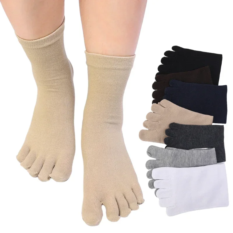 Meias de algodão masculino Five Fingers, meias de tubo longo, monocromáticas, quentes, diárias, esportivas, de corrida, acessórios de moda outono inverno