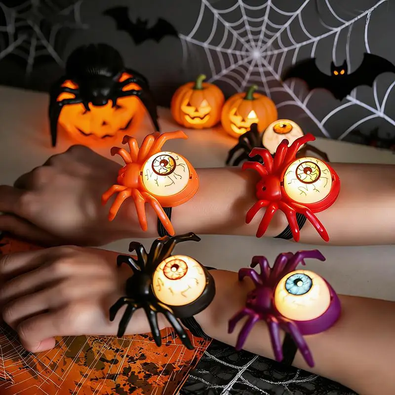 Halloween Glowing Spider Wristbands With Flashing Eyeball Design Perfect For Halloween Parties Trick Or Treat Kids Party Favors