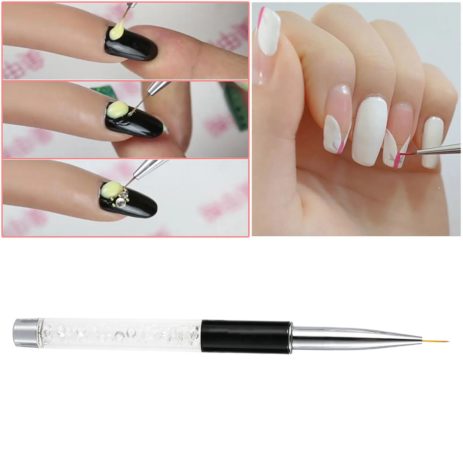 Pincel para pintar uñas, 9mm, cristal acrílico, arte de uñas, pintura en Gel UV, pincel de línea, bolígrafo de pelo de nailon, herramienta de delineador de uñas para manicura