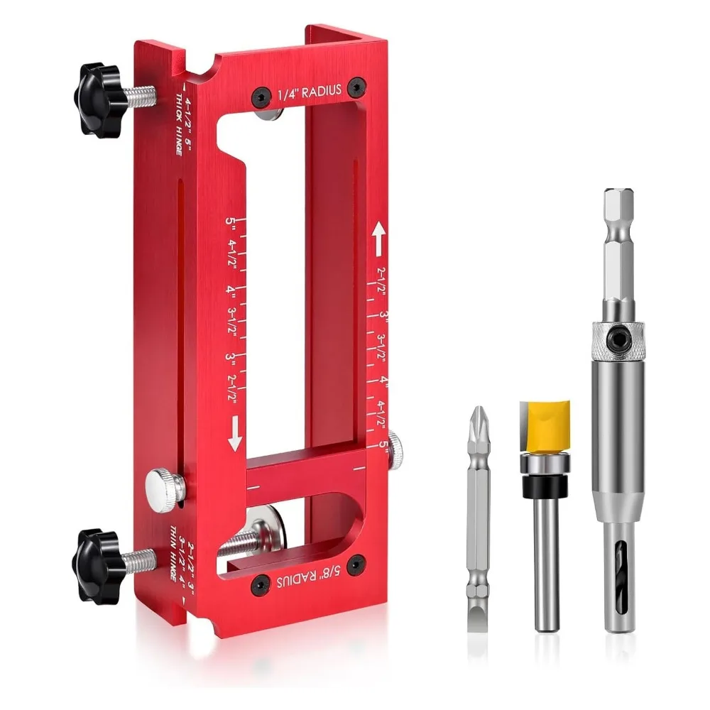 Aluminum Alloy Door Hinge Jig 1/4in Radius 2.5in-5in Length Mortise Jig Red Color Square Corner Types Hinge Template