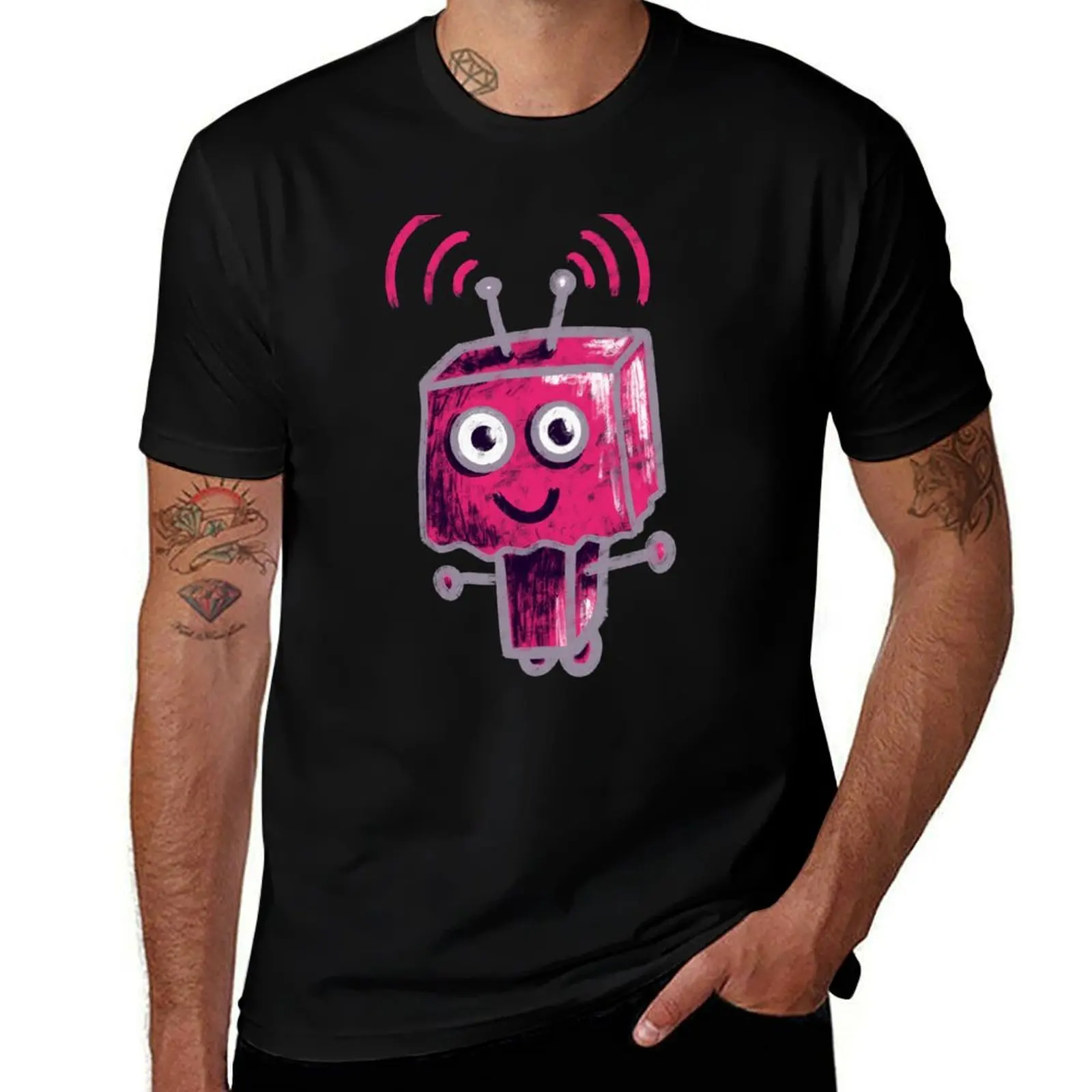 Cute Ugly Pink Robot With Paper Bag Head T-Shirt anime t shirts blacks anime stuff t shirts for men pack