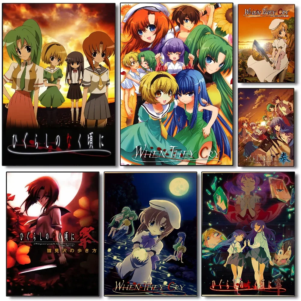 H-Higurashi When They-u Cry Poster HD Art Sticky Wall Waterproof Home Living Room Bedroom Bar Aesthetic Decoration