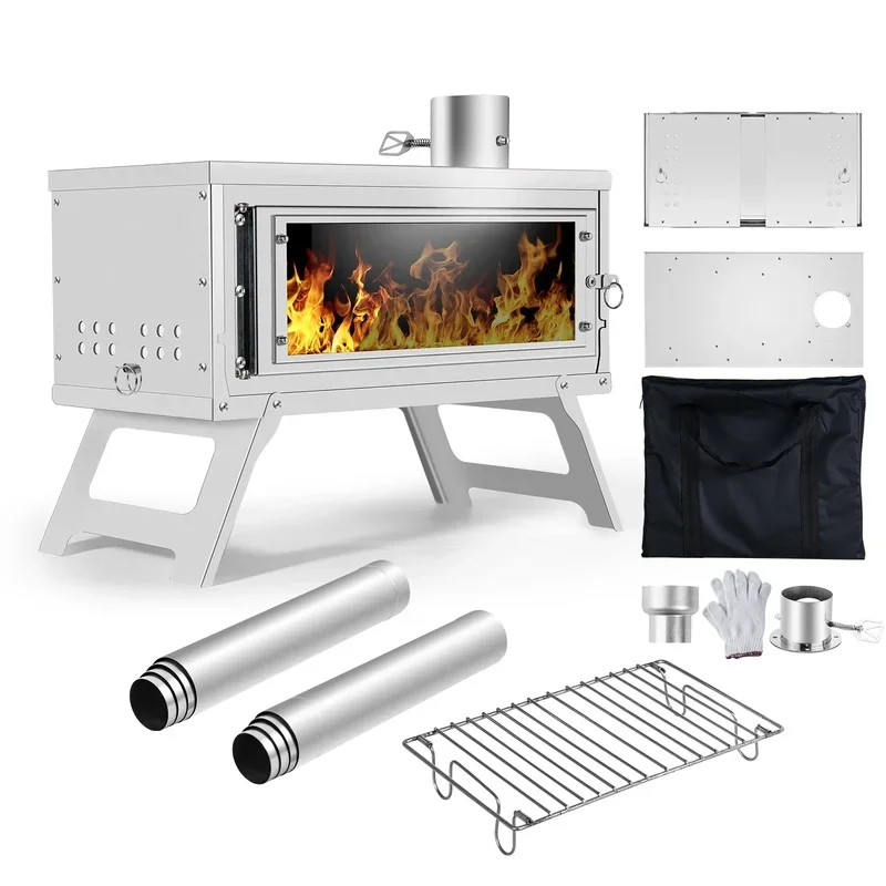 Outdoor Stove with Chimney Fastfold Secondary Combustion Portable Folding Wood Burning for Camping Lightweight Compact Durable