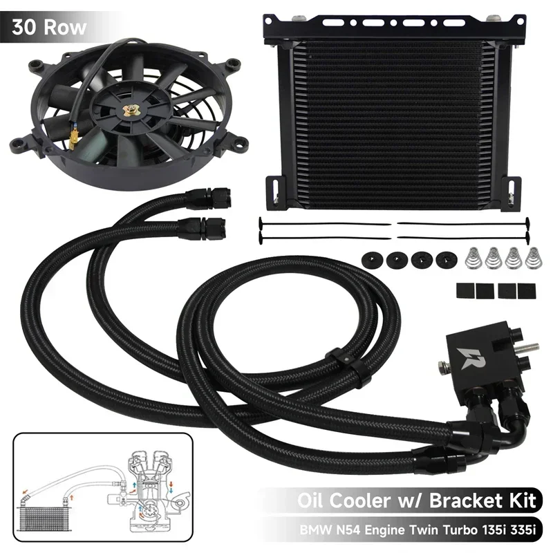 22/25/30 Row AN10 Oil Cooler Black w/7\