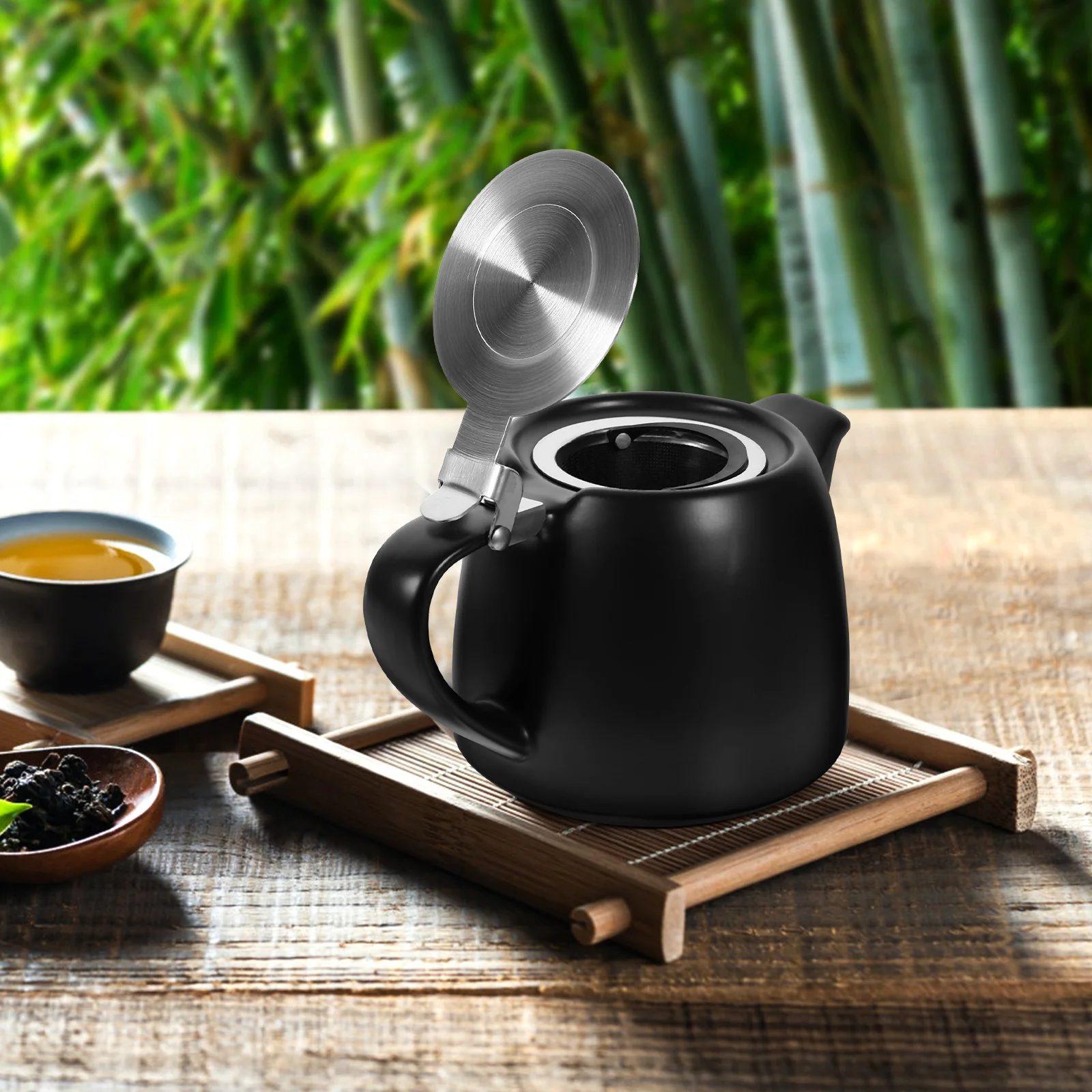 

Ceramic Tea Pot Stainless Steel Infuser Modern Design Heat Resistant Small Teapot for Home Office Teapot Pot
