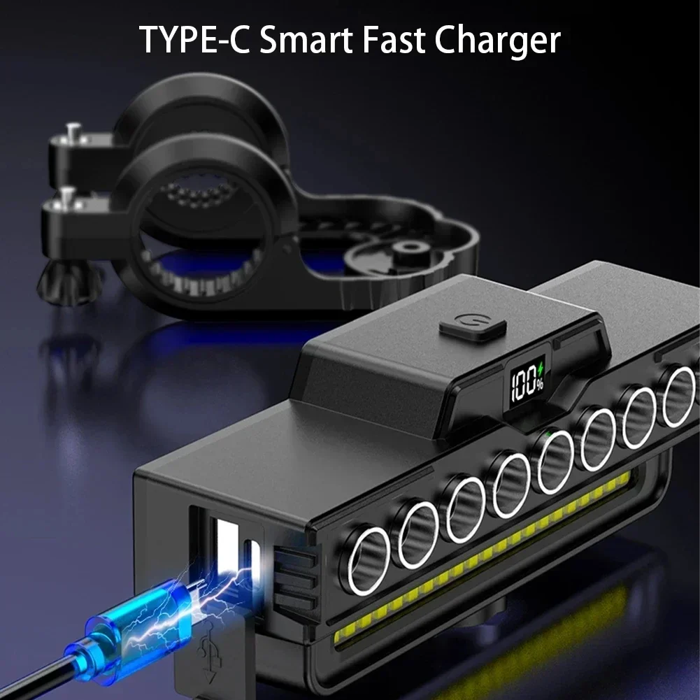 LED Bicycle Headlight Charging Cycling Safety Front Lamp 120dB Horn Display High Brightness Bike Flashlight Bicycle Accessories