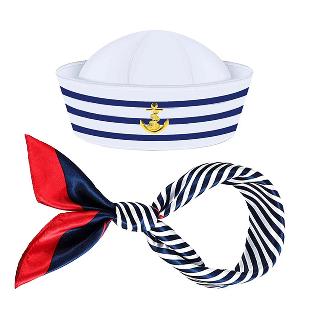 Sailor Hat Set Scarf Women Halloween Costumes Apparel Suit Captain Hats for Ships Polyester Boat Miss and