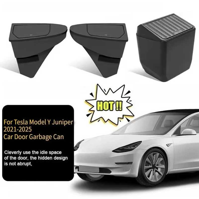 

For Tesla Model Y Juniper 2025 UP Front Door Storage Trash Can Car Door Storage Box Multi Functional Storage Box Car Accessories