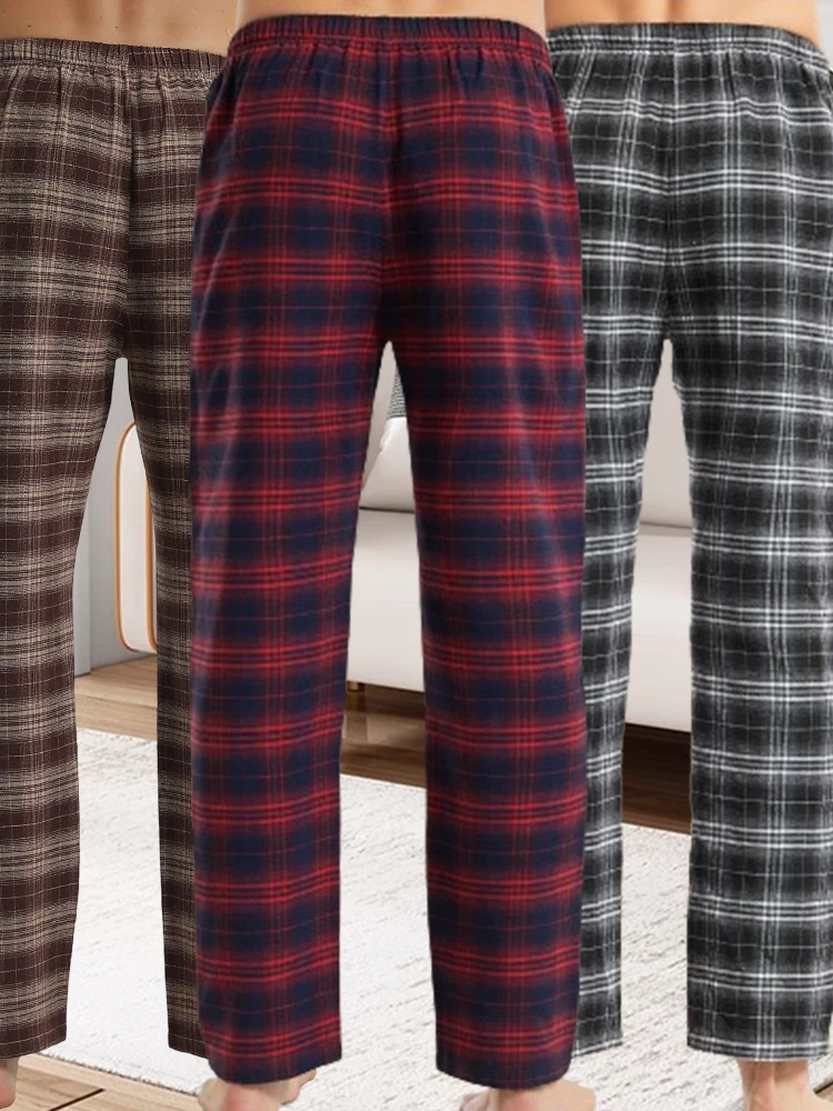 Men\'s Plaid Pajama Pants Trousers Lace Up Elastic Home Lounge Pants Loose Comfort Straight Pants Jogger Pants Home Sweatpants