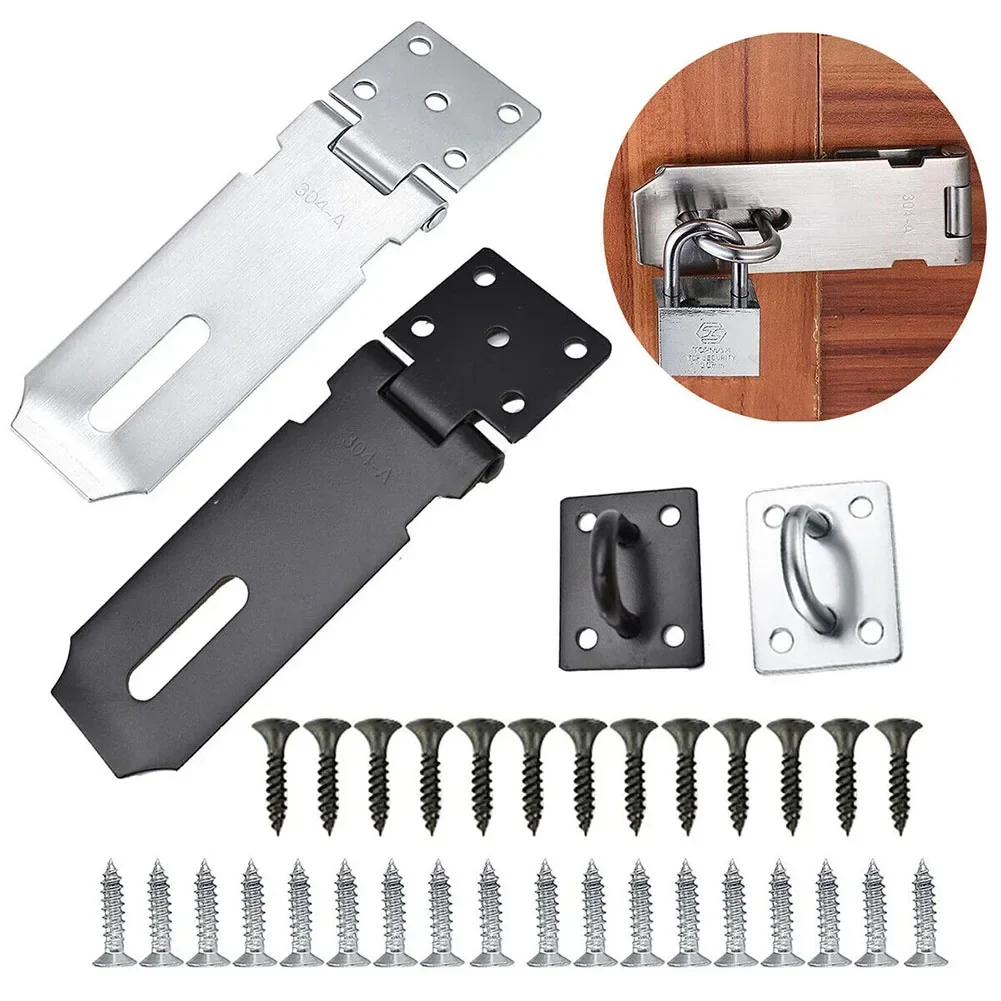 Shed Gate Latch Stainless Steel Drawer Padlock Hasp Door Clasp Lock Home Burglar-proof Bolt Door Buckle Screws Safety Padlock