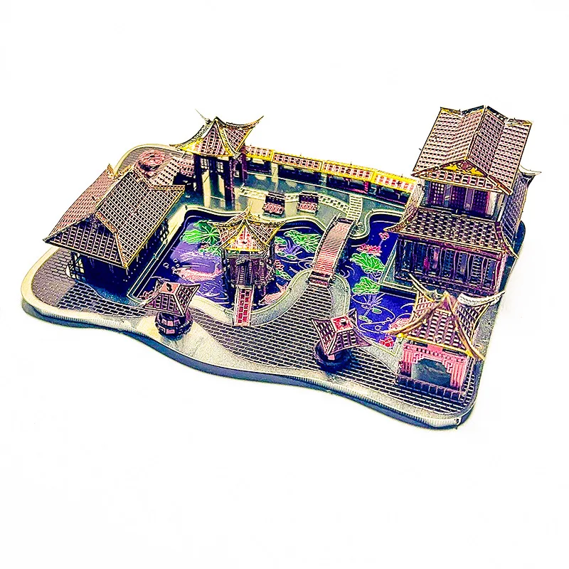 Colorful Suzhou Gardens 3D Metal Puzzle DIY Handmade Chinese Classical Architecture Assembly Model Jigsaw Puzzle Toys Gifs view 2