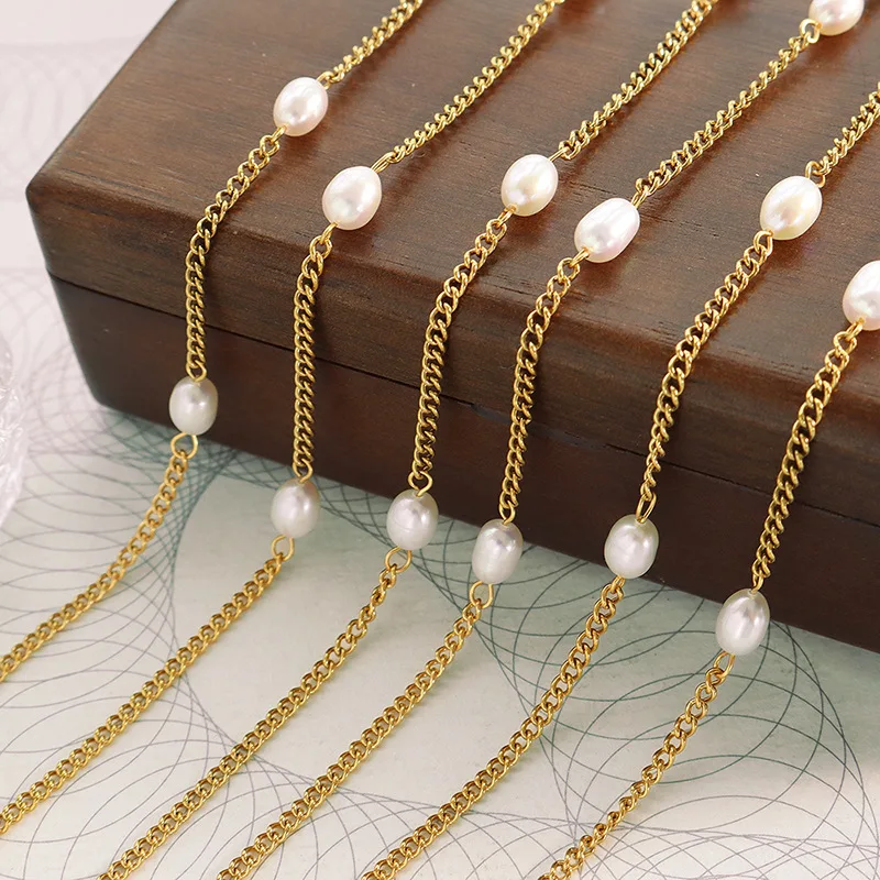 New Simple Stainless Steel Freshwater Pearl Beads Charm Necklaces for Women PVD 18k Gold Plated Waterproof Trendy Choker Gift