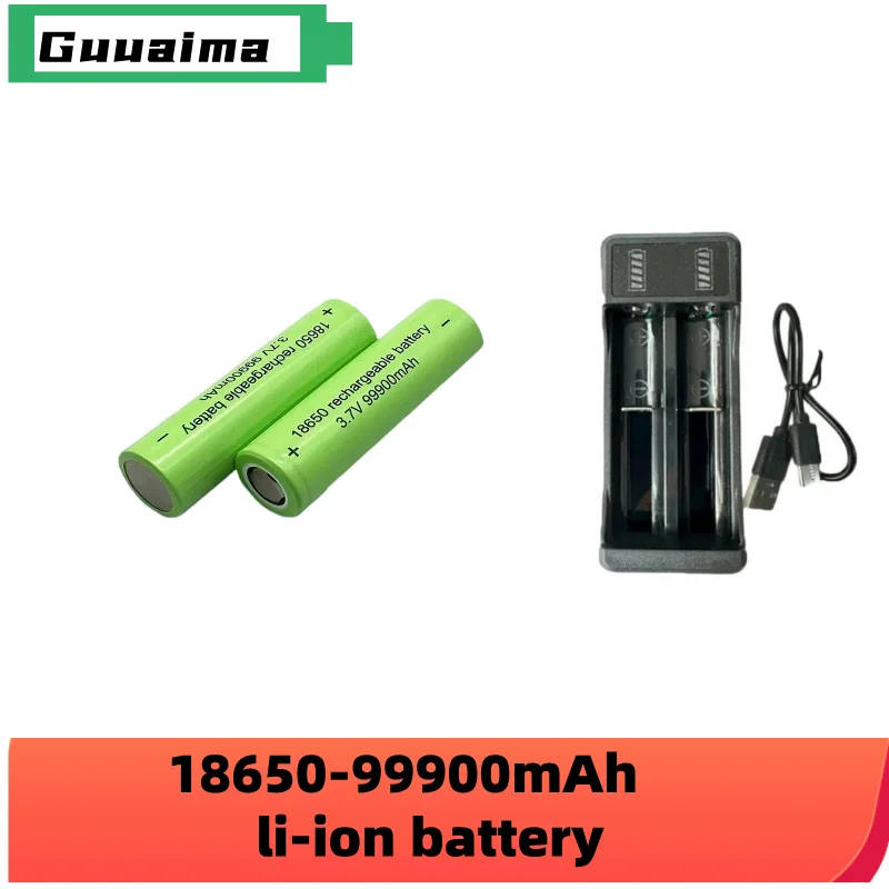 Free shipping 18650 battery with large capacity 99900Mah 3.7V+charger toy flashlight lithium-ion rechargeable batteries