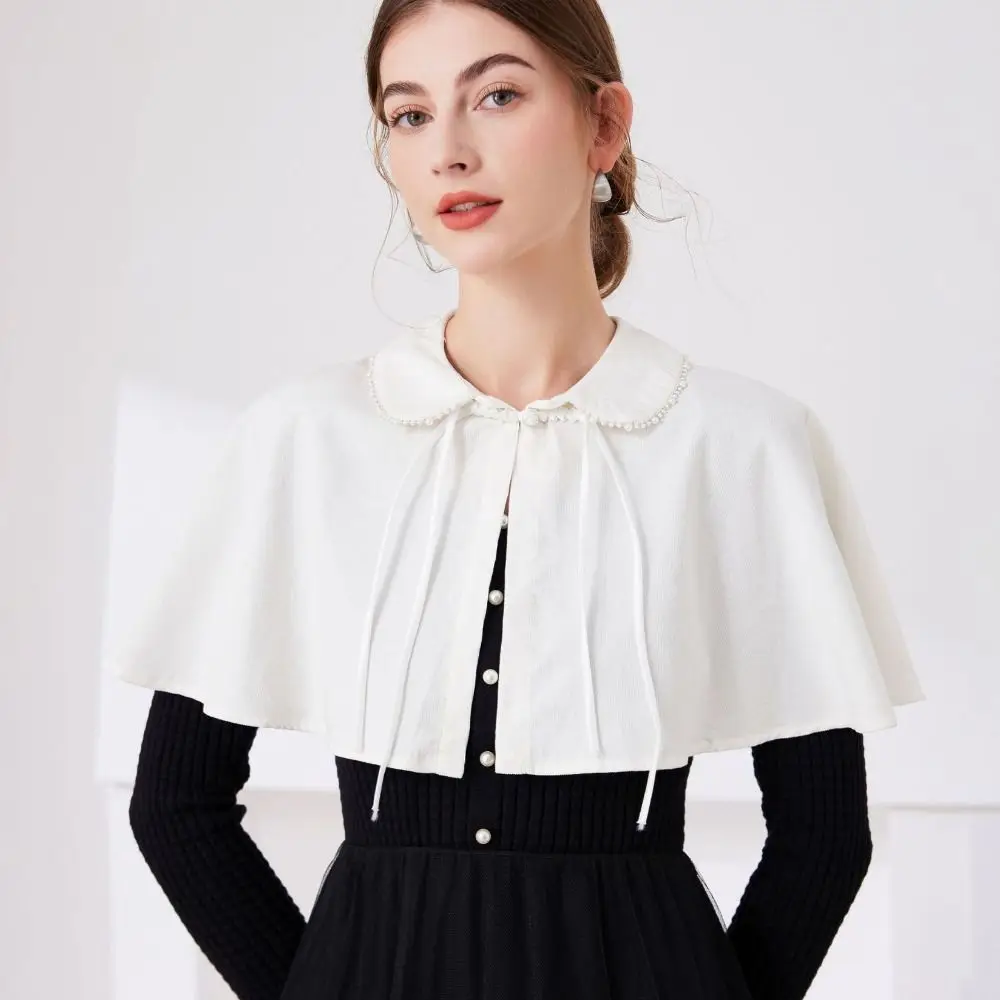 

Элегантный винтажный декоративный воротник-накладка на плечи с рюшами и белым бантом, съемный, для блузок