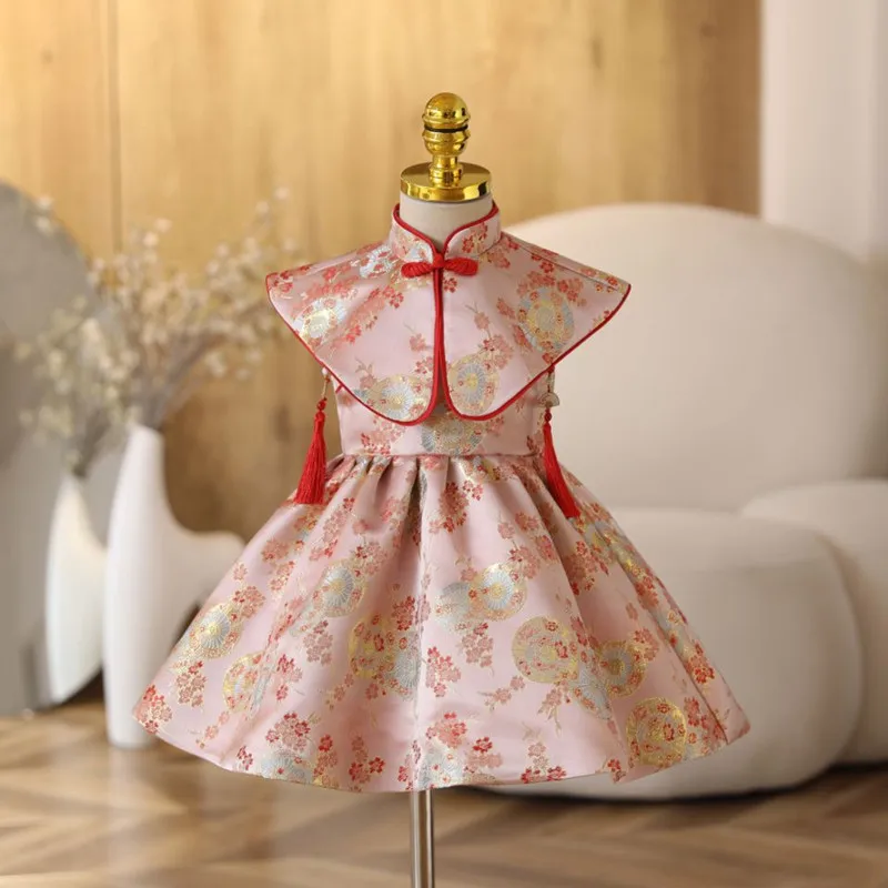 Baby Girls Chinese Style Tang Costume Princess Ball Gown Chidlren Cute 1ST Birthday Baptism Party Boutique Dresses y827