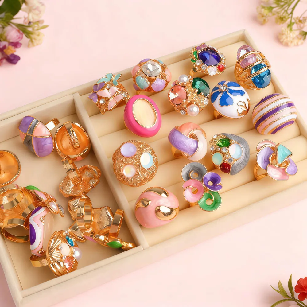10 قطعة/الوحدة موضة ريترو أنيقة رائعة غير النظامية الحلو متعدد الألوان المينا خواتم للنساء مزيج نمط مجوهرات اكسسوارات هدايا #2