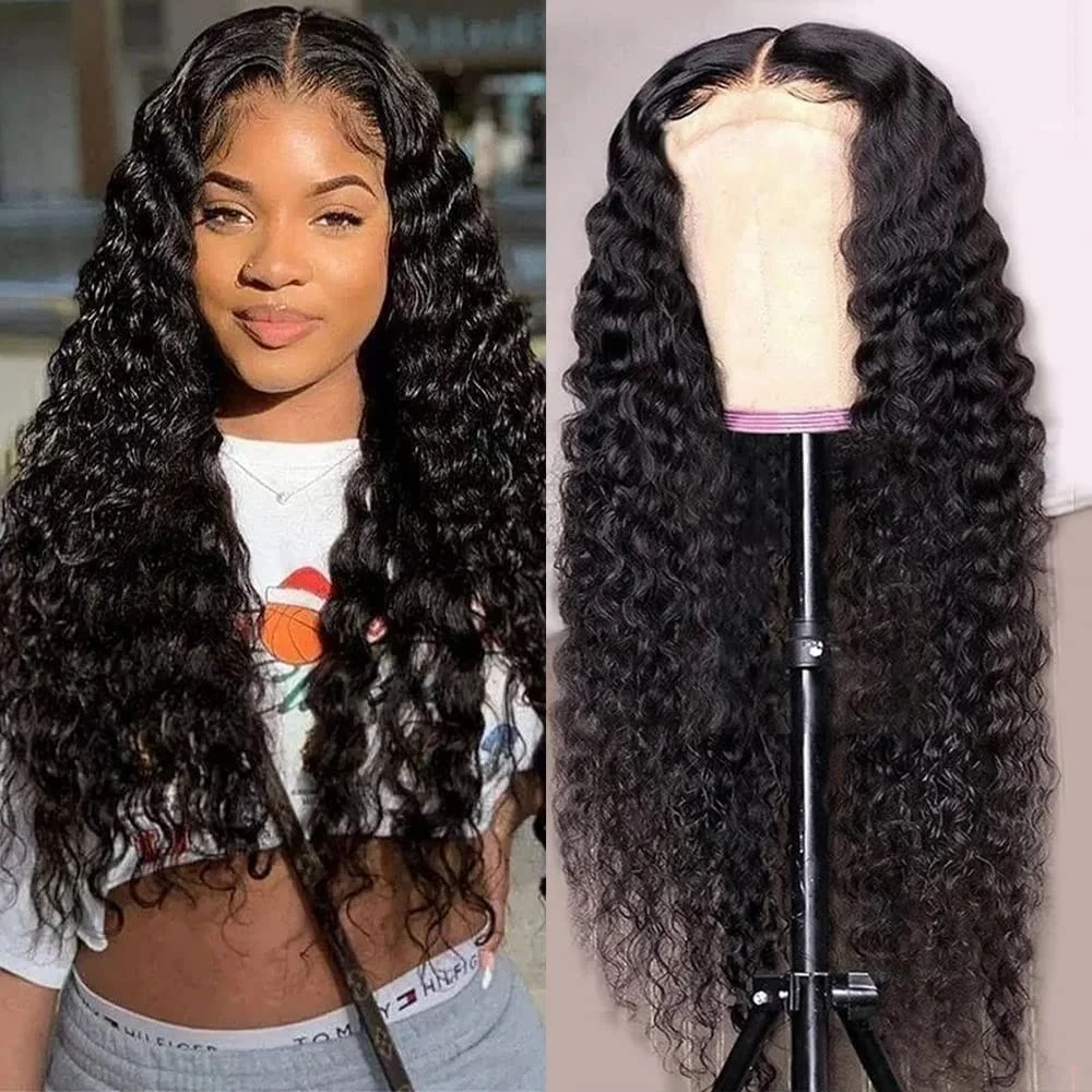 

13x4 Deep Wave Lace Front Wigs Human Hair Transparent 220Density 13x6 Natural Color 5x5 Pre Plcked Lace Frontal Wig For Women 1B