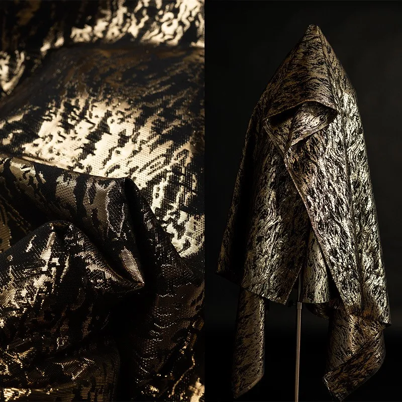 

Черно-золотая волнистая ткань полотняного переплетения в китайском стиле, двусторонняя жаккардовая ткань для дизайнерской одежды, юбок ханьфу и ципао