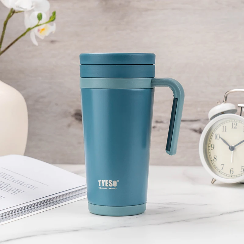 

Tyeso Stainless Steel Insulated Coffee Mug with Lid 500ml Professional Business Water Bottle Handle Durable INS Style Cups