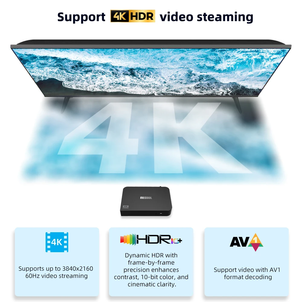 MECOOL DVB Android TV Box KT2 مع Google Netflix 4K معتمد 2GB 32GB DVB T2/T HDR10+ BT 5.0 WIFI2.4G/5G 100M IPTV Streaming
