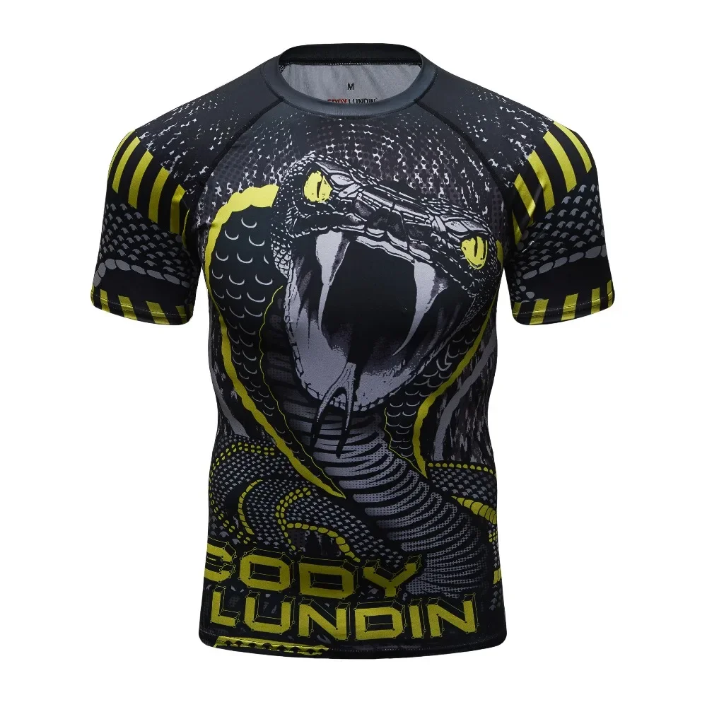 New men's short sleeved sports T-shirt, MMA quick drying T-shirt, men's compression socks, 3D printed T-shirt Rashgard