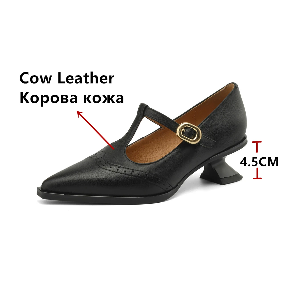 FEDONAS Retro Women Genuine Leather Pumps Sexy Pointed Toe T-strap Office Pumps 2024 New Women Spring Autumn Pumps Shoes