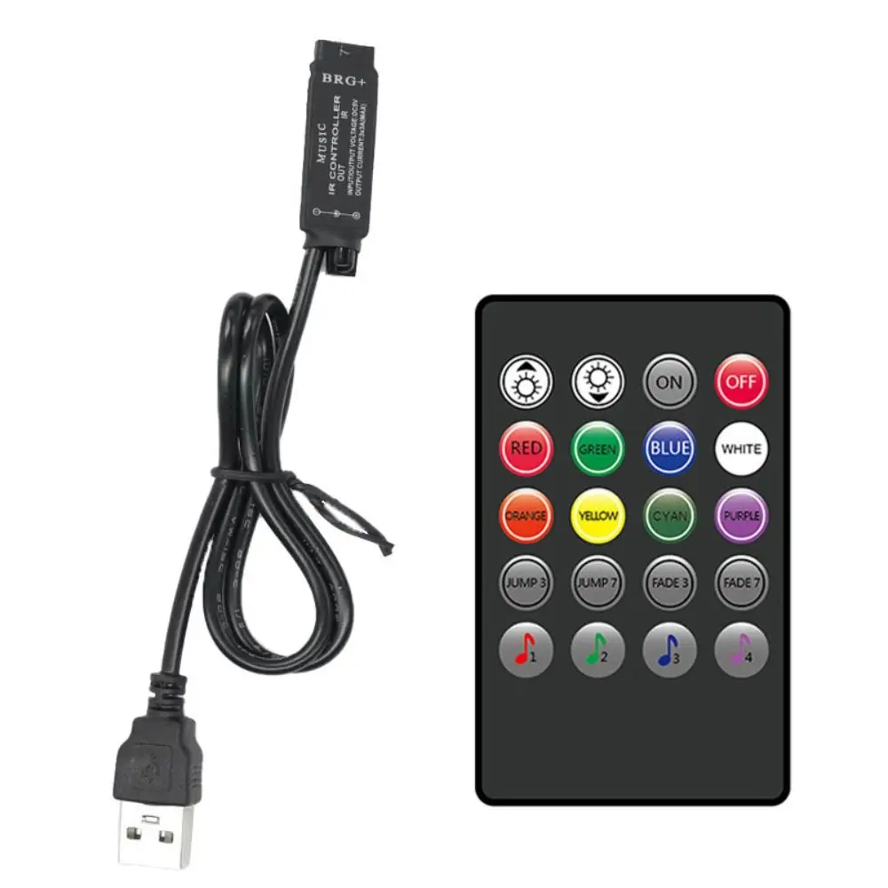 

USB Control Music RGB Controler 5V IR Wireless RGB Controller 20Key Built-in MIC Music Sync Light Dimmer for Led Lights Strips
